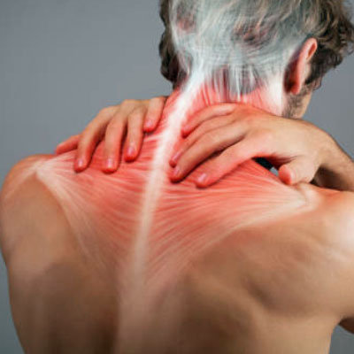 Picture of neck back muscle tension in a man