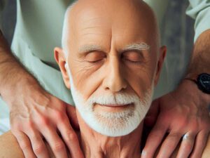 Older man getting massage and feeling blissful