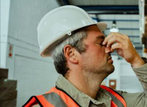 builder at work highly stressed