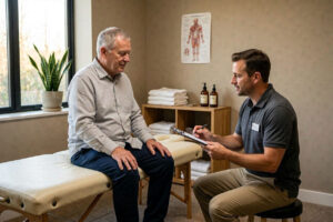 mature man getting massage consultation