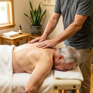older man getting back massage