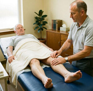 senior man having leg massage