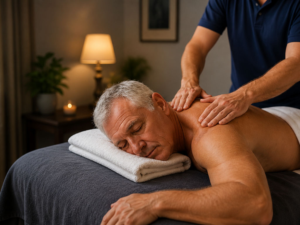 Picture of an older man getting swedish massage
