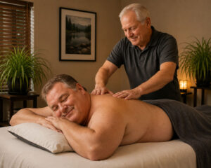 Man over 50 years old enjoying de-stressing during massage